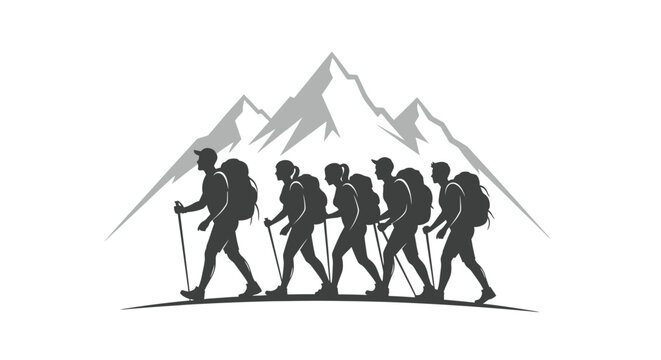 People hiking in a group formation.