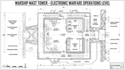 Fototapeta premium Vertical parking tower architectural blueprint, circular ground floor plan for automated car garage, technical schematic of smart parking system