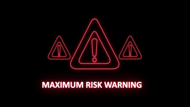 maximum risk warning alert. Cyber security defense and secure digital systems protection against cyberattacks. glowing red hazard icon.4k animation video on black background