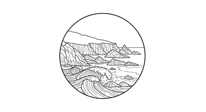 Waves Crashing on Rocky Mountain Shore.