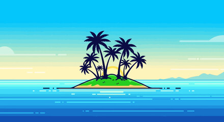 Fototapeta premium A small tropical island featuring a cluster of palm trees surrounded by ocean.
