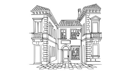 Obraz premium Charming European Alleyway with Old Buildings and Cobblestone Street - Sketch Style