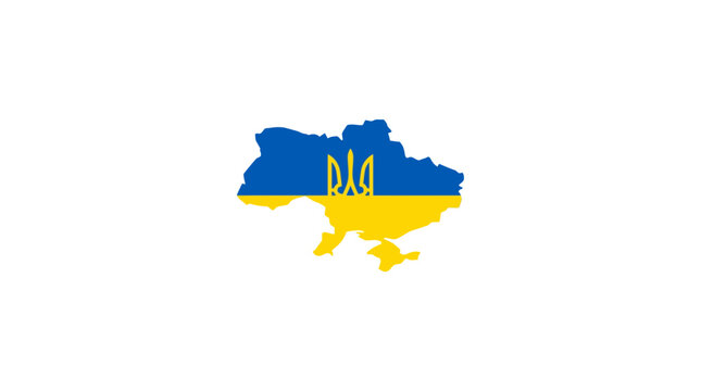 Map of Ukraine with National Flag and Tryzub Emblem