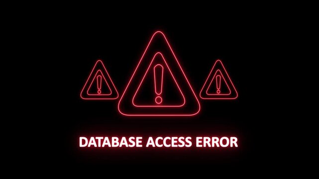 database access error warning alert. Cyber security defense and secure digital systems protection against cyberattacks. glowing red hazard icon.4k animation video on black background