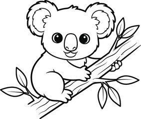 Charming koala clinging to branch line art illustration for children's designs © Shakera