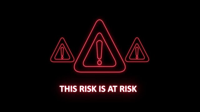 this risk is at risk warning alert. Cyber security defense and secure digital systems protection against cyberattacks. glowing red hazard icon.4k animation video on black background