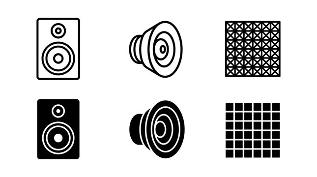 Audio speaker and grid pattern icon set for sound systems with acoustic collection technology electronic multimedia