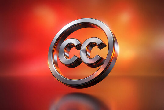Metallic creative commons symbol on a warm background
