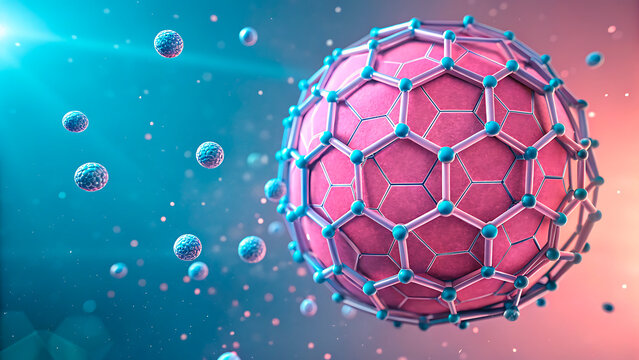3d render of a molecular structure resembling a fullerene or viral capsid