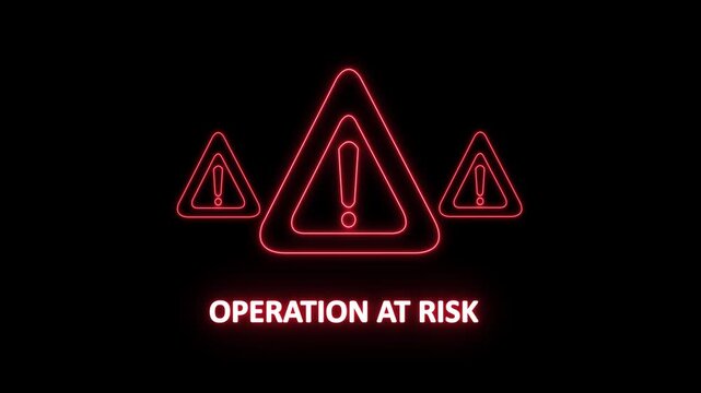 operation at risk warning alert. Cyber security defense and secure digital systems protection against cyberattacks. glowing red hazard icon.4k animation video on black background