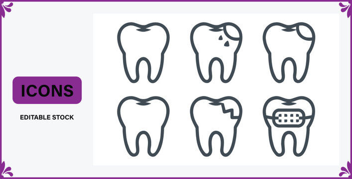 Editable stock icons of teeth with various dental problems and healthy tooth  dental health