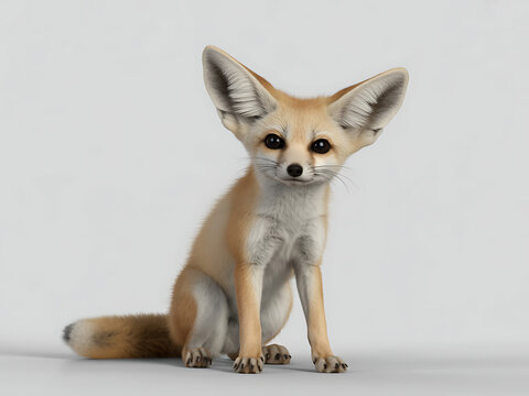 Fennec Fox Sitting on White Background