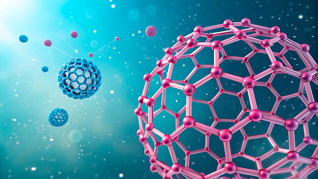 3d illustration of a fullerene molecule and other nanostructures
