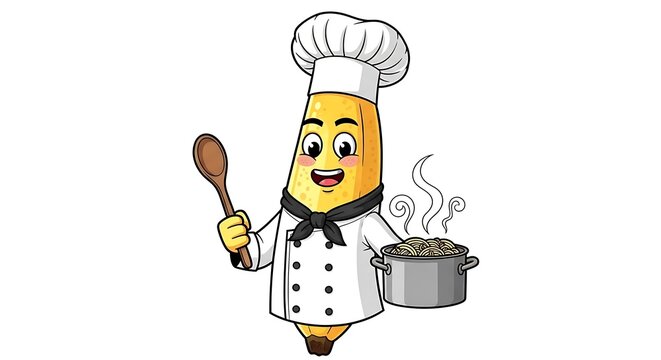 Happy robot chef preparing delicious meal.