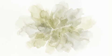 Fototapeta premium An abstract watercolor painting captures the delicate petals of a flower, rendered in soft hues of cream and green, evoking a sense of serenity and natural beauty.