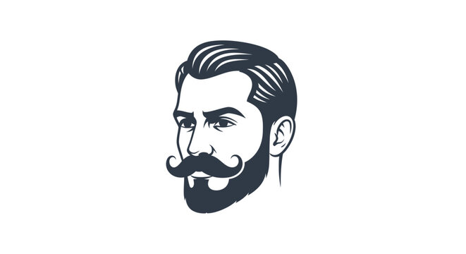 Retro style man face with beard and curled mustache