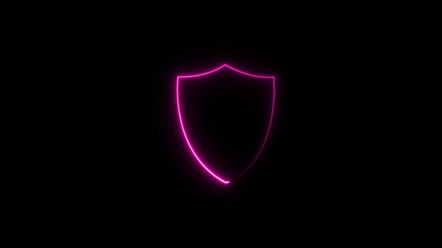 A glowing blue neon shield icon Shield icon security neon glowing on a black background 4k animation video