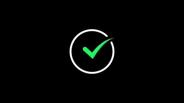 tik mark icon animation. black background check mark 4k video. OK Check Mark Icon Checkbox or Tick Doodle Animation. on a black background 4k animation video