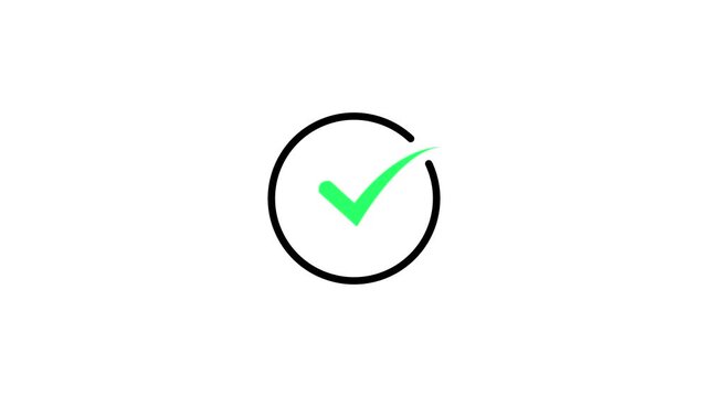 tik mark icon animation. black background check mark 4k video. OK Check Mark Icon Checkbox or Tick Doodle Animation. on a white background 4k animation video