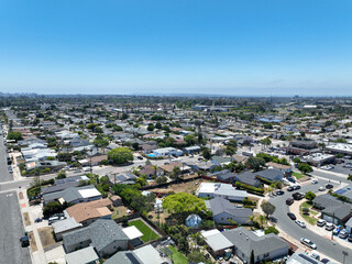 Obraz premium Aerial view of Mira Mesa, San Diego largest suburb. family friendly living with top rated schools, parks and homes