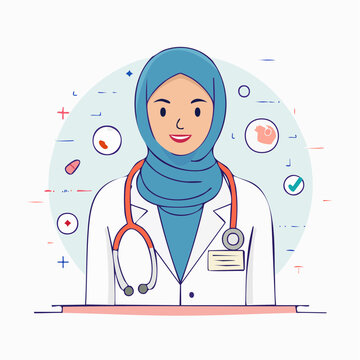 Muslim Woman Doctor Wearing Hijab with Stethoscope