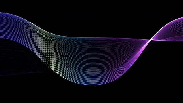 Abstract 4K RGB spectrum light wave motion graphics featuring vibrant glowing lines flowing smoothly on a deep black background for futuristic digital media and modern visual projects.