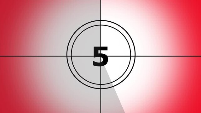 Countdown movie from 10 to 0 number. Old film movie timer count in grey retro style. 4k animation video on mix colour background