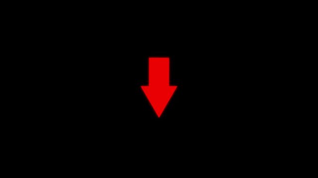 Animated the red arrow instruction down on black background.Abstract down icon animation on white background.