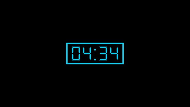 Abstract d-s font 5 minute to 0 minute countdown on the rectangle animation from 600 seconds to 0 seconds on a black background.Five minute to zero minute countdown timer.