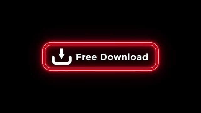 Glowing red neon a beautiful lightning download icon with text free download on transparent background.Lighting download icon.