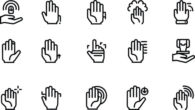 Hand gesture icons set security control communication and technology