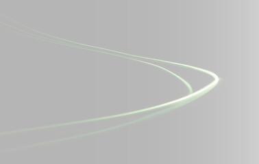 Symmetrical high-tech background with dual green and white curved light trails on grey background, panoramic abstract design © Aleksandra Rudenko