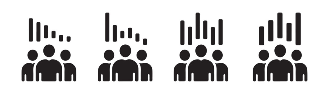 People with graph icons. group of people with bar chart for growth and reduction. business graph for profit.