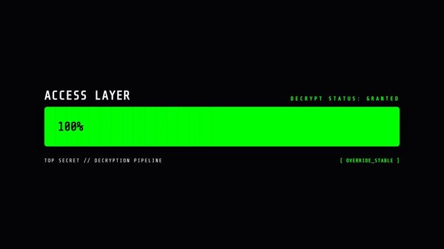 Loading bar animation, progress indicator increasing from 22% to 100%, authorization and decryption process, symbolizing data security and access control