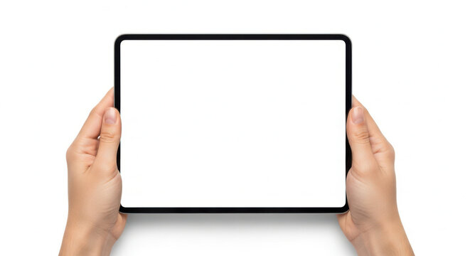 Person holding a blank tablet or digital screen isolated on transparent background
