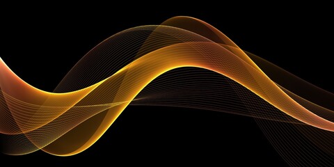 Fototapeta premium Abstract image of creative glittering gold wave curvy line design elements with minimal texture reflecting on isolated on black background
