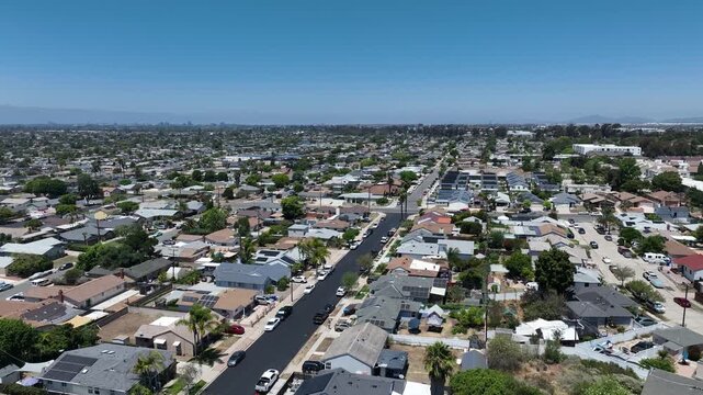 Aerial view of Mira Mesa, San Diego largest suburb. family friendly living with top rated schools, parks and homes