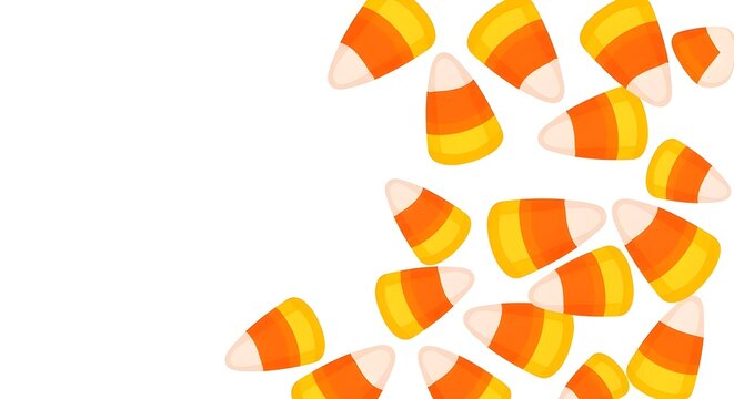 Halloween candy corn pattern on white background, festive autumn sugar sweets, traditional orange and yellow holiday treats for seasonal celebration