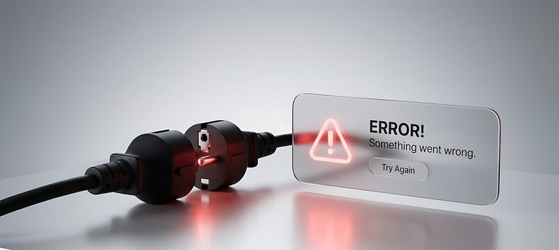 Electrical power plug disconnected with error message screen, symbolizing system failure, connection issue, or technical problem for business