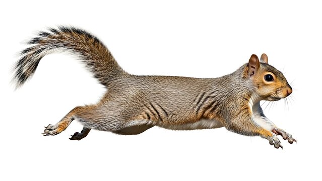 Eastern Gray Squirrel Running Isolated White Background.