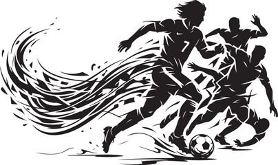 Fototapeta premium Dynamic Soccer Players, Black Silhouettes, Football Vector Illustration, Sports Graphics