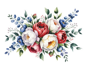 Hand-Painted USA Floral Bouquet Watercolor, Patriotic Flowers Clipart, Vector Illustration Isolated © Tanvir Rana