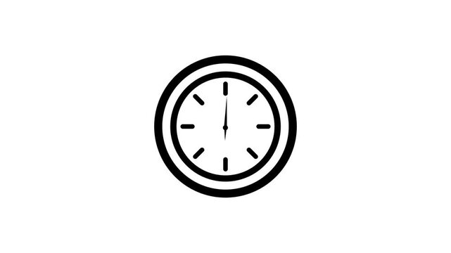 Minimalist black analog clock animation with fast spinning hands isolated on white background.