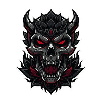 ornate horned demon skull esports mascot vector logo template