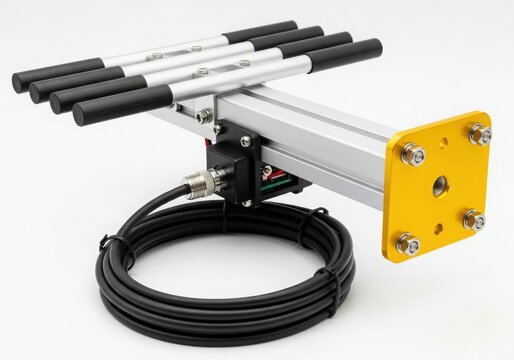 Black satellite antenna with yellow receiver