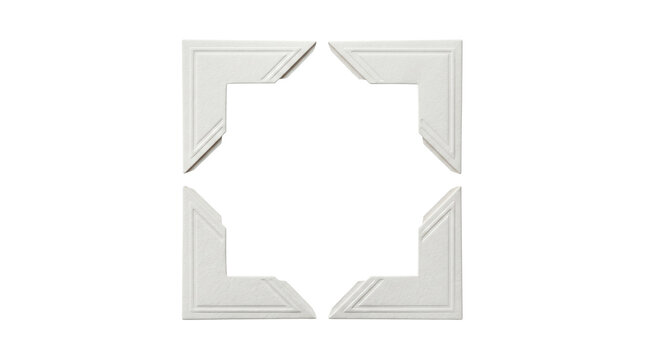 Vintage Photo Corners Set White Paper Mounting Strips on Black Background for Scrapbook Layouts and Photography Framing