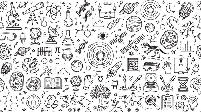 Science Doodle Seamless Background with Educational Research Elements
