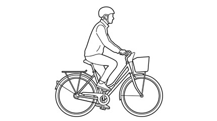Obraz premium Line art elevation drawing vector collection of urban transit architecture entourage elements with commuter riding city bicycle
