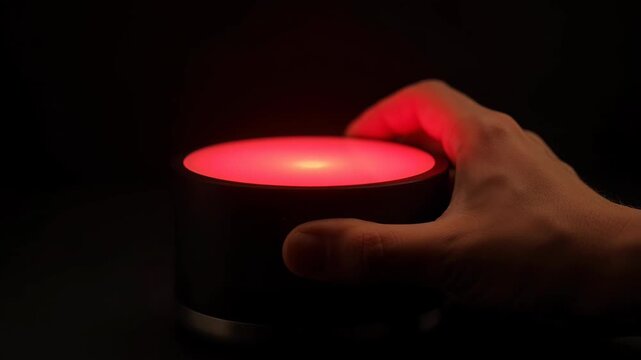 Hand reaching for and activating a sleep aid device. Optimizing sleep for enhanced well-being.