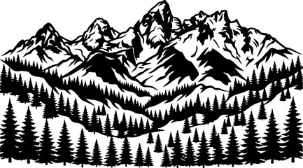 Mountain range with pine trees © CraftB